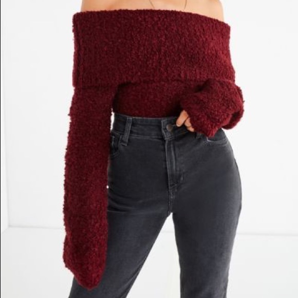 NWT UO Off Shoulder Maroon Fuzzy Sweater LAST ONES - Picture 4 of 4